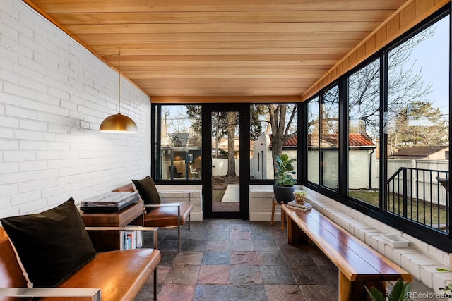 sunroom / solarium with wooden ceiling