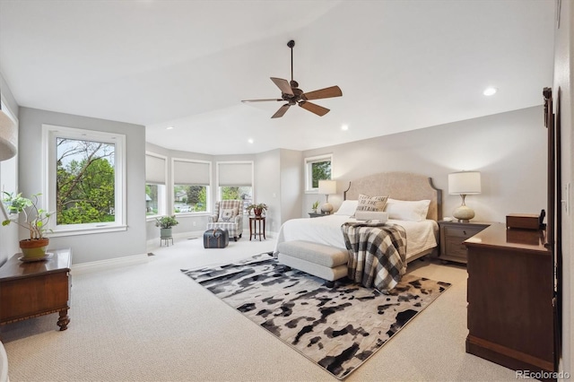 4059 Nevis St, Boulder, CO 80301 - bedroom with light colored carpet, recessed lighting, baseboards, and ceiling fan