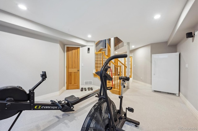 4059 Nevis St, Boulder, CO 80301 - exercise room with light carpet, recessed lighting, and baseboards