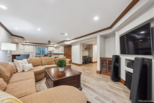 4059 Nevis St, Boulder, CO 80301 - living area with ornamental molding, light wood-style floors, baseboards, and recessed lighting