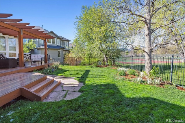 4059 Nevis St, Boulder, CO 80301 - view of yard featuring a deck, a pergola, and an outdoor living space
