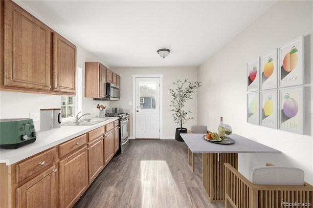 kitchen with sink, dark hardwood / wood-style floors, and appliances with stainless steel finishes