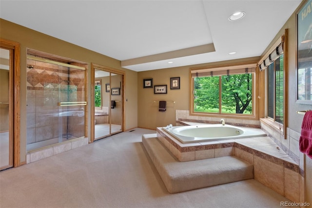 9 Red Fox Ln, Littleton, CO 80127 - bathroom featuring a garden tub, recessed lighting, and a stall shower