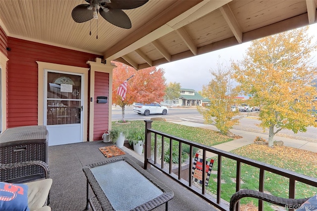 view of patio featuring a porch and ceiling fan