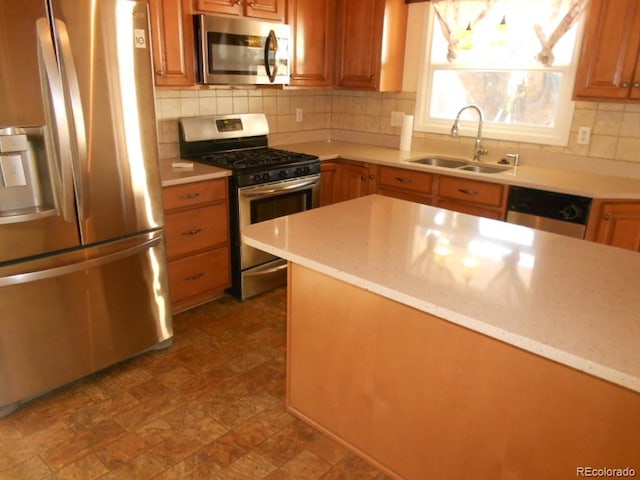 kitchen with decorative backsplash, sink, and appliances with stainless steel finishes