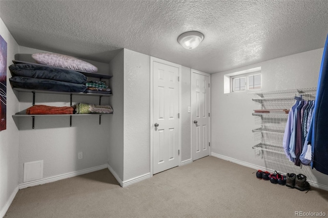 spacious closet featuring light carpet