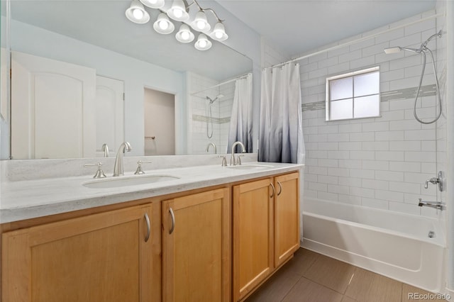 10044 Martin Luther King Blvd, Denver, CO 80238 - full bath featuring shower / tub combo, double vanity, and tile patterned floors