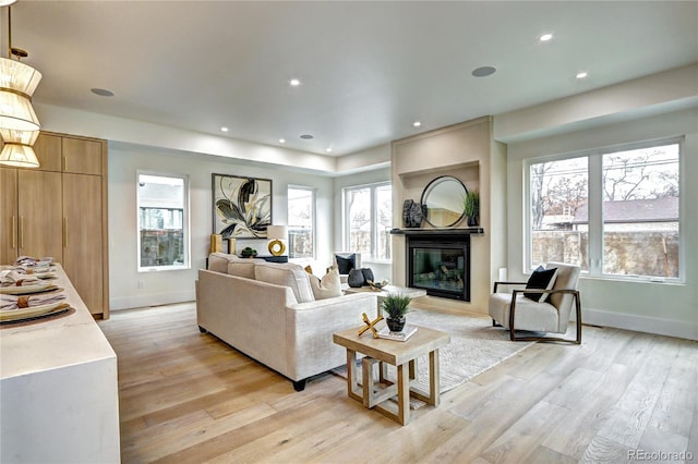 living room with light hardwood / wood-style floors