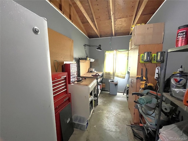 interior space featuring unfinished concrete floors