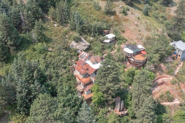 bird's eye view featuring a forest view