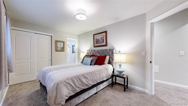 carpeted bedroom featuring a closet