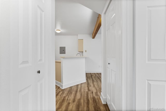 20 S Boulder Cir Unit 2109, Boulder, CO 80303 - hallway featuring electric panel, dark wood-type flooring, and baseboards