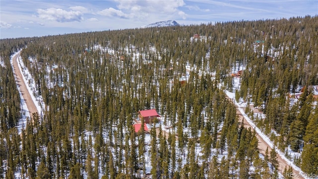 344 Puma Pl, Fairplay, CO 80440 - snowy aerial view with a wooded view and a mountain view