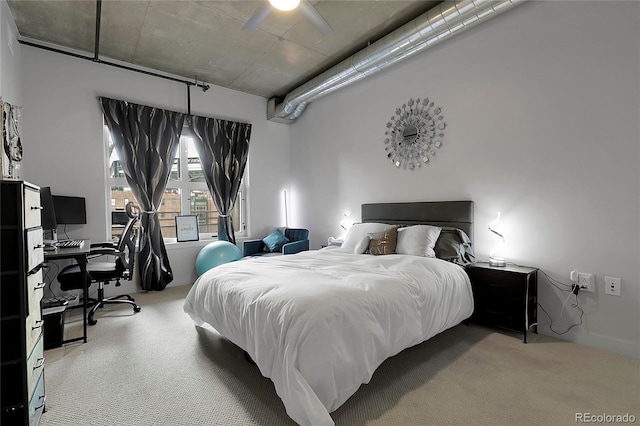 2229 Blake St Unit 505, Denver, CO 80205 - bedroom featuring carpet floors, an office area, and ceiling fan