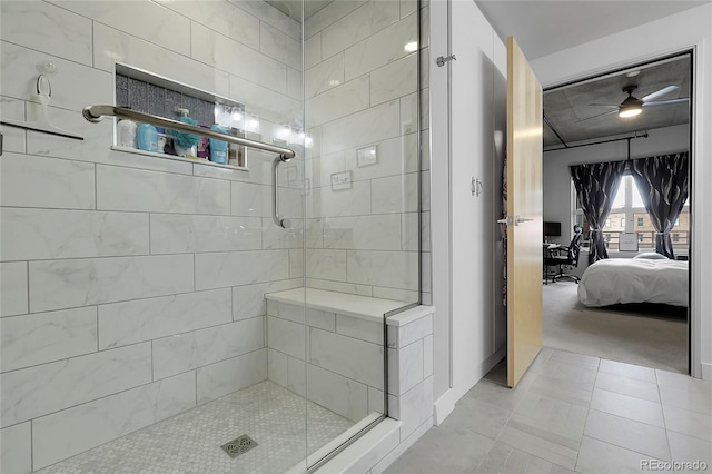 2229 Blake St Unit 505, Denver, CO 80205 - bathroom with ensuite bathroom, a stall shower, and tile patterned flooring