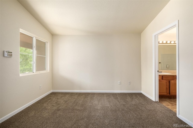 carpeted empty room featuring sink