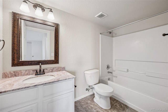 13135 Devils Thumb Pl, Peyton, CO 80831 - bathroom with vanity, shower / washtub combination, toilet, baseboards, and tile patterned flooring