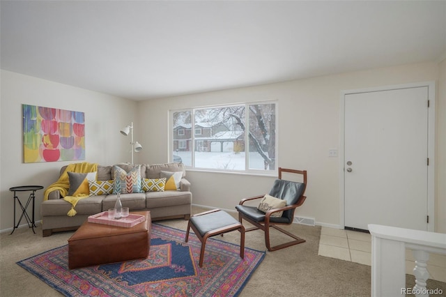 living room with carpet flooring