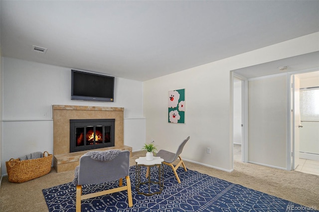 living room with carpet floors