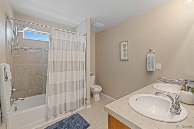 9530 Gray St, Westminster, CO 80031 - full bathroom with shower / bathtub combination with curtain, double vanity, and tile patterned floors