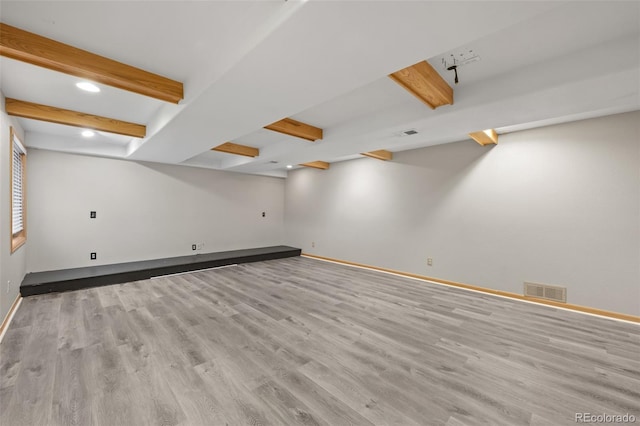 basement featuring light hardwood / wood-style floors