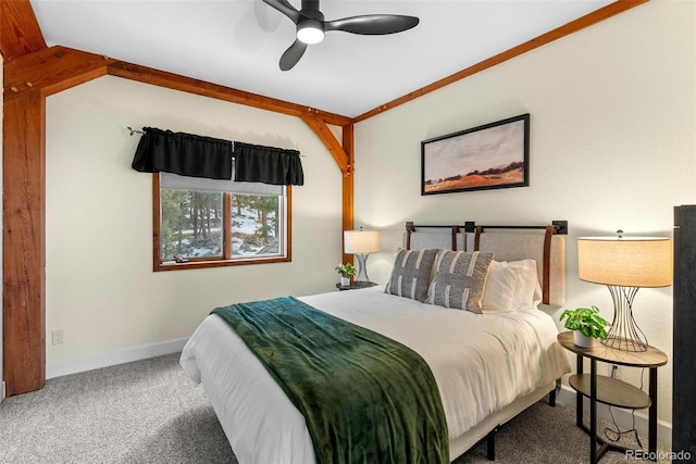 bedroom featuring ceiling fan and carpet flooring