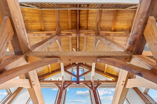 room details featuring beamed ceiling and wood ceiling