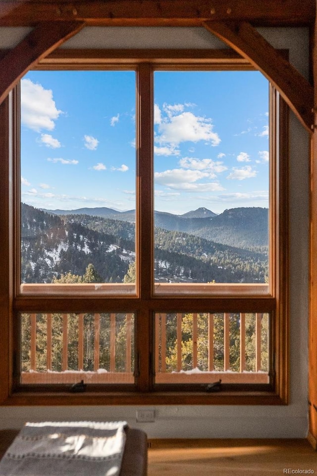 interior space with a mountain view