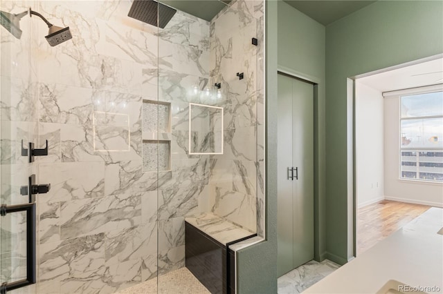 2680 Blake St Unit 4, Denver, CO 80205 - bathroom featuring a marble finish shower