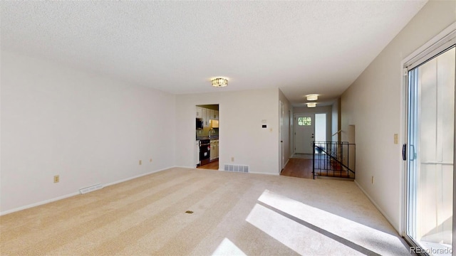 carpeted spare room with a textured ceiling