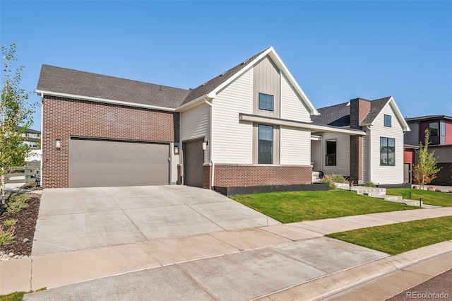 6589 Canyonpoint Rd, Castle Pines, CO 80108 - traditional-style home featuring an attached garage, brick siding, a front yard, and concrete driveway