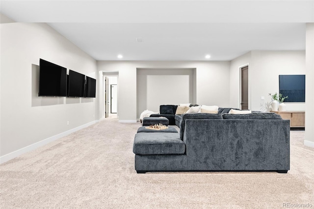 6589 Canyonpoint Rd, Castle Pines, CO 80108 - living room featuring recessed lighting, light carpet, and baseboards