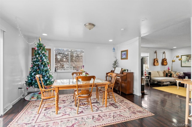 dining area featuring dark wood-type flooring