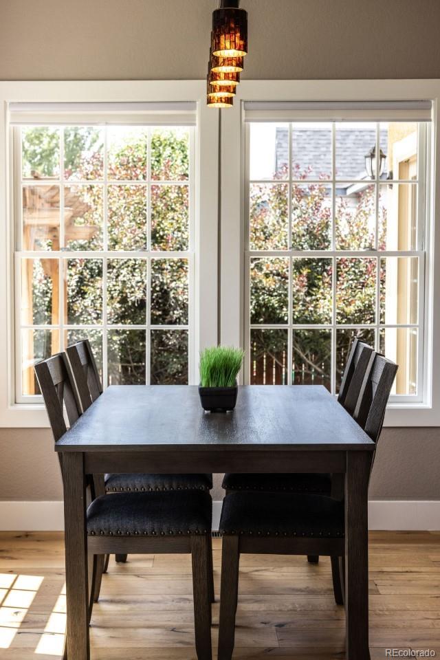 dining space with a healthy amount of sunlight and hardwood / wood-style floors