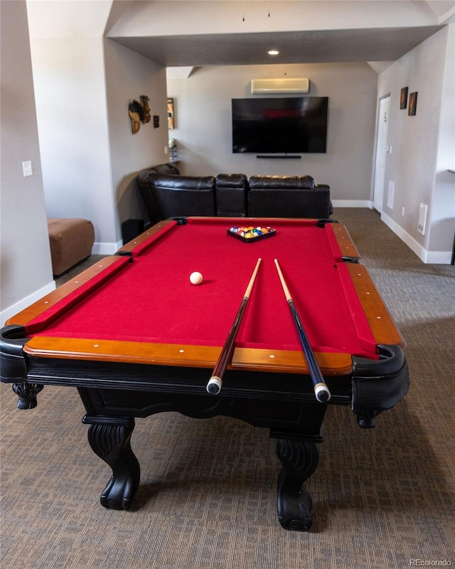 recreation room with pool table and carpet