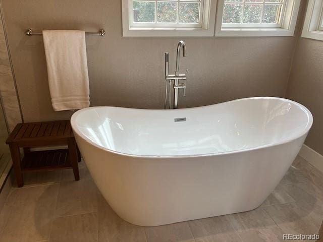 bathroom featuring tile patterned flooring and a washtub