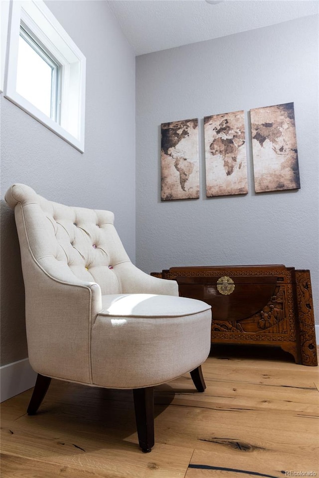 sitting room with hardwood / wood-style flooring