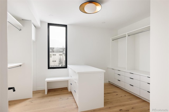 spacious closet featuring light hardwood / wood-style floors