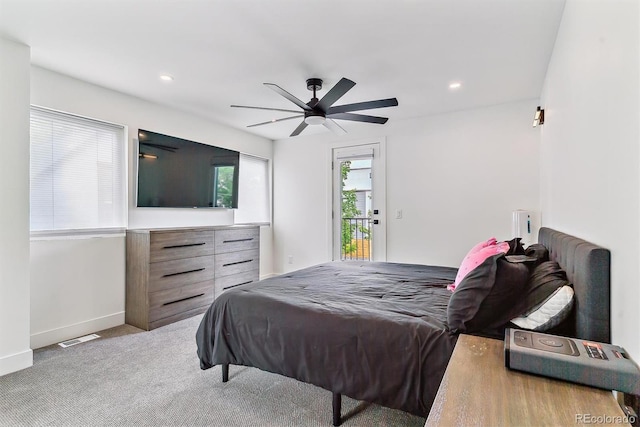 2280 W 42nd Ave, Denver, CO 80211 - carpeted bedroom featuring access to outside, recessed lighting, a ceiling fan, and baseboards