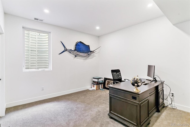 2280 W 42nd Ave, Denver, CO 80211 - home office with light carpet, baseboards, and recessed lighting