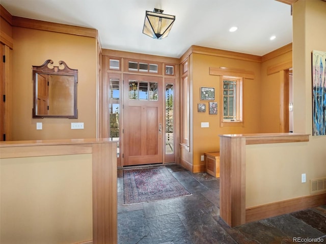 3395 Timbergate Trl, Evergreen, CO 80439 - foyer entrance with stone tile flooring and recessed lighting