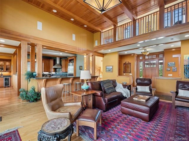 3395 Timbergate Trl, Evergreen, CO 80439 - lobby featuring a wood ceiling with exposed beams and a high ceiling