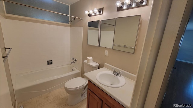 full bathroom with shower / bath combination, vanity, tile patterned floors, and toilet