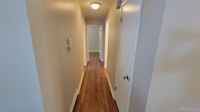 corridor with dark hardwood / wood-style floors