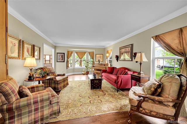 1583 Sunset Ridge Rd, Highlands Ranch, CO 80126 - living room featuring wood finished floors and crown molding