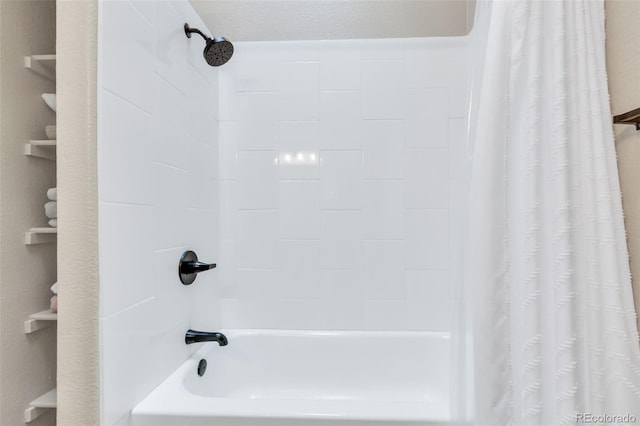 full bathroom with shower / tub combo with curtain