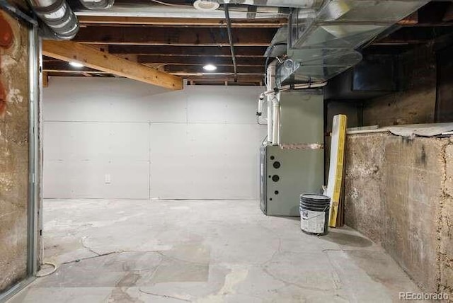 basement with heating unit