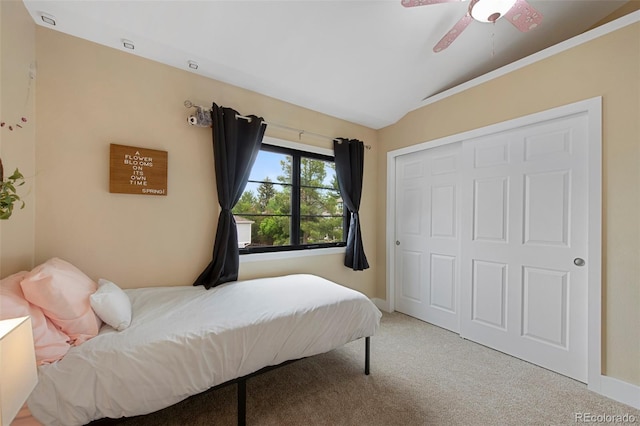 23 Honey Locust, Littleton, CO 80127 - bedroom featuring lofted ceiling, carpet, a ceiling fan, and a closet