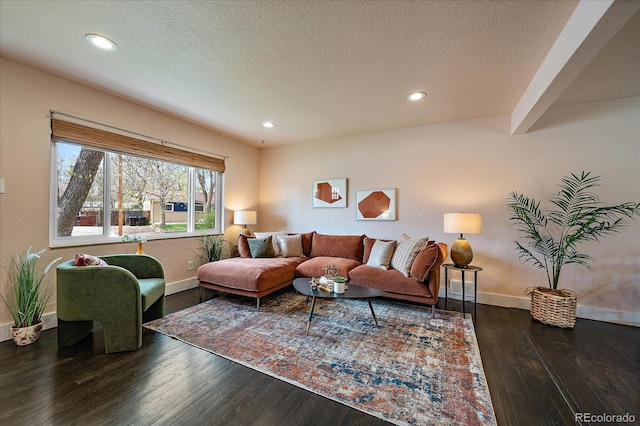 6026 Iris Way, Arvada, CO 80004 - living room with baseboards, recessed lighting, a textured ceiling, and wood finished floors