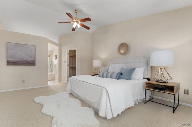 5649 W 109th Cir, Westminster, CO 80020 - bedroom with carpet floors, vaulted ceiling, a spacious closet, ensuite bathroom, and a ceiling fan